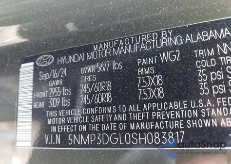 2025 Hyundai Santa Fe Xrt from USA, damaged, VIN 5NMP3DGL0SH083817